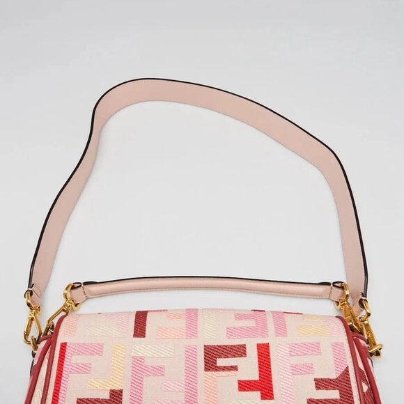 Fendi Pink/Red FF Cotton Canvas Medium Baguette Bag - 8BR600 - Picture 9 of 12